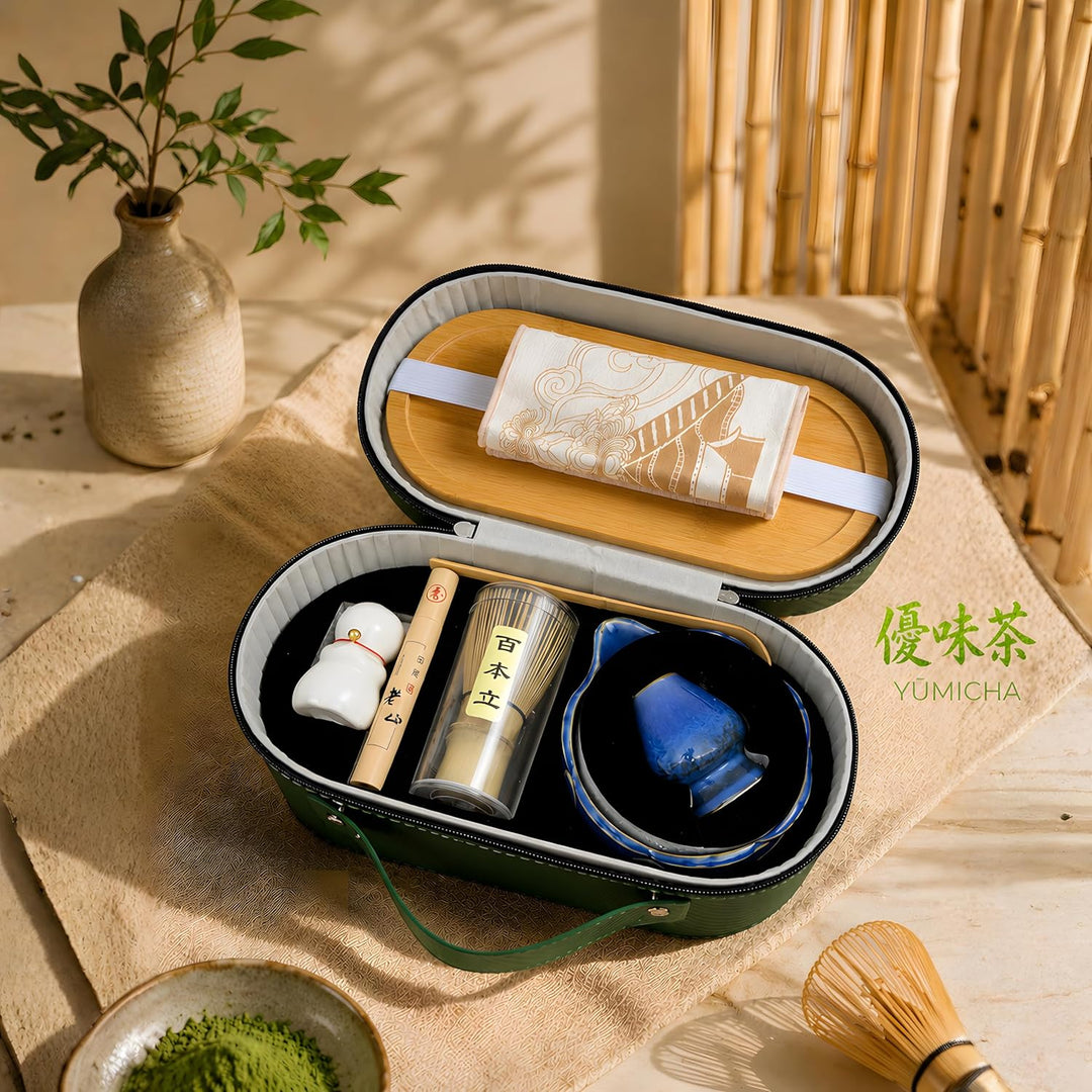 Matcha Set Komplett 10-teilig – Matcha Tee Set mit Schale, Bambusbesen (Chasen), Löffel, Halter & Au
