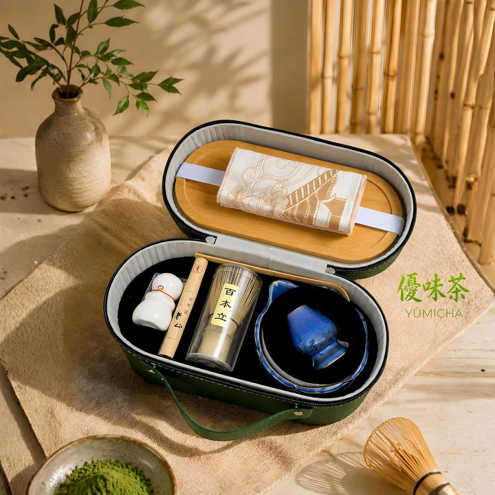 Matcha Set Komplett 10-teilig – Matcha Tee Set mit Schale, Bambusbesen (Chasen), Löffel, Halter & Au