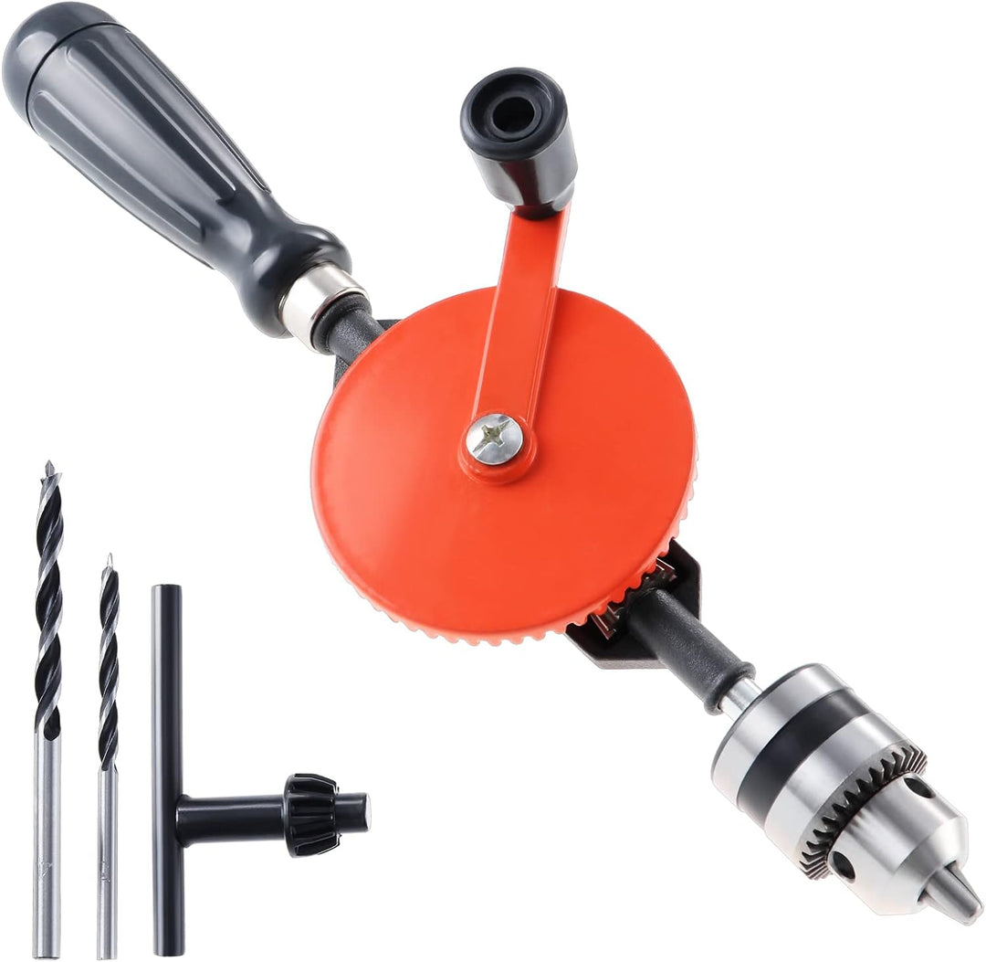 WiMas Handbohrmaschine Manueller Kurbelbohrer 3/8 Zoll (1.5mm-10mm) Doppelritzeln Handbohrer Spannfu
