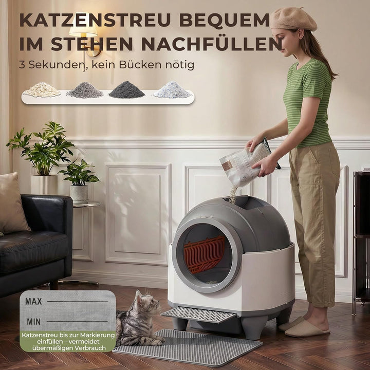 TRIUMPHKEY selbstreinigende Katzentoilette, automatisches Katzenklo mit mehrfachem Schutz, APP-Fernü