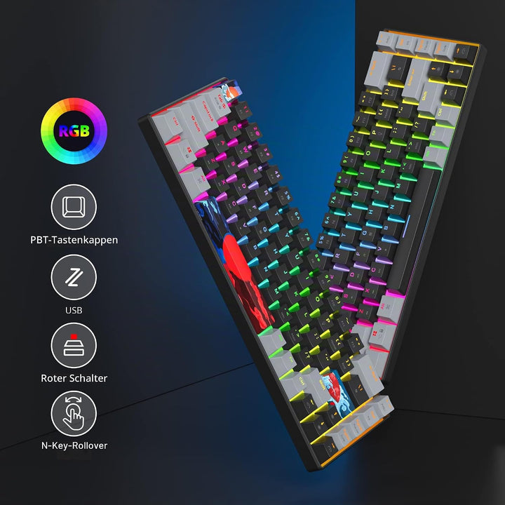 SOLIDEE Tragbare 65% mechanische Gaming-Tastatur,68 Tasten kompakte RGB LED-Hintergrundbeleuchtung,k