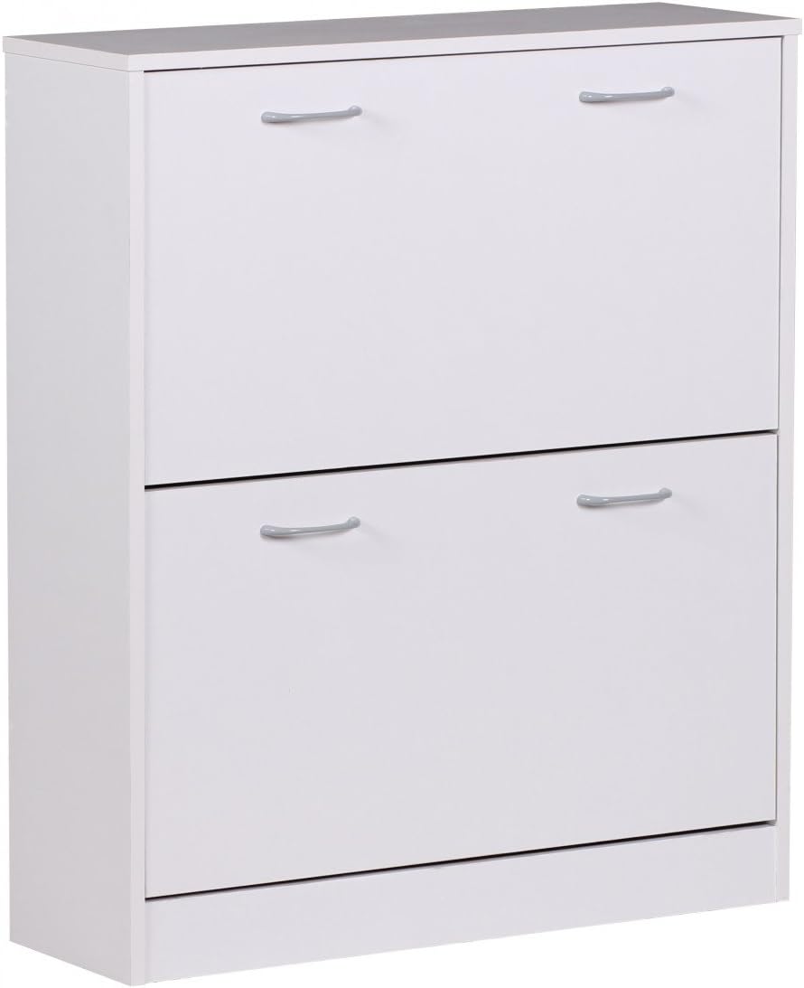 Wohnling Schuhkipper Kiel Weiss matt 2 Fächer 75 x 87 x 24 cm | Design Holz-Schuhschrank zum klappen
