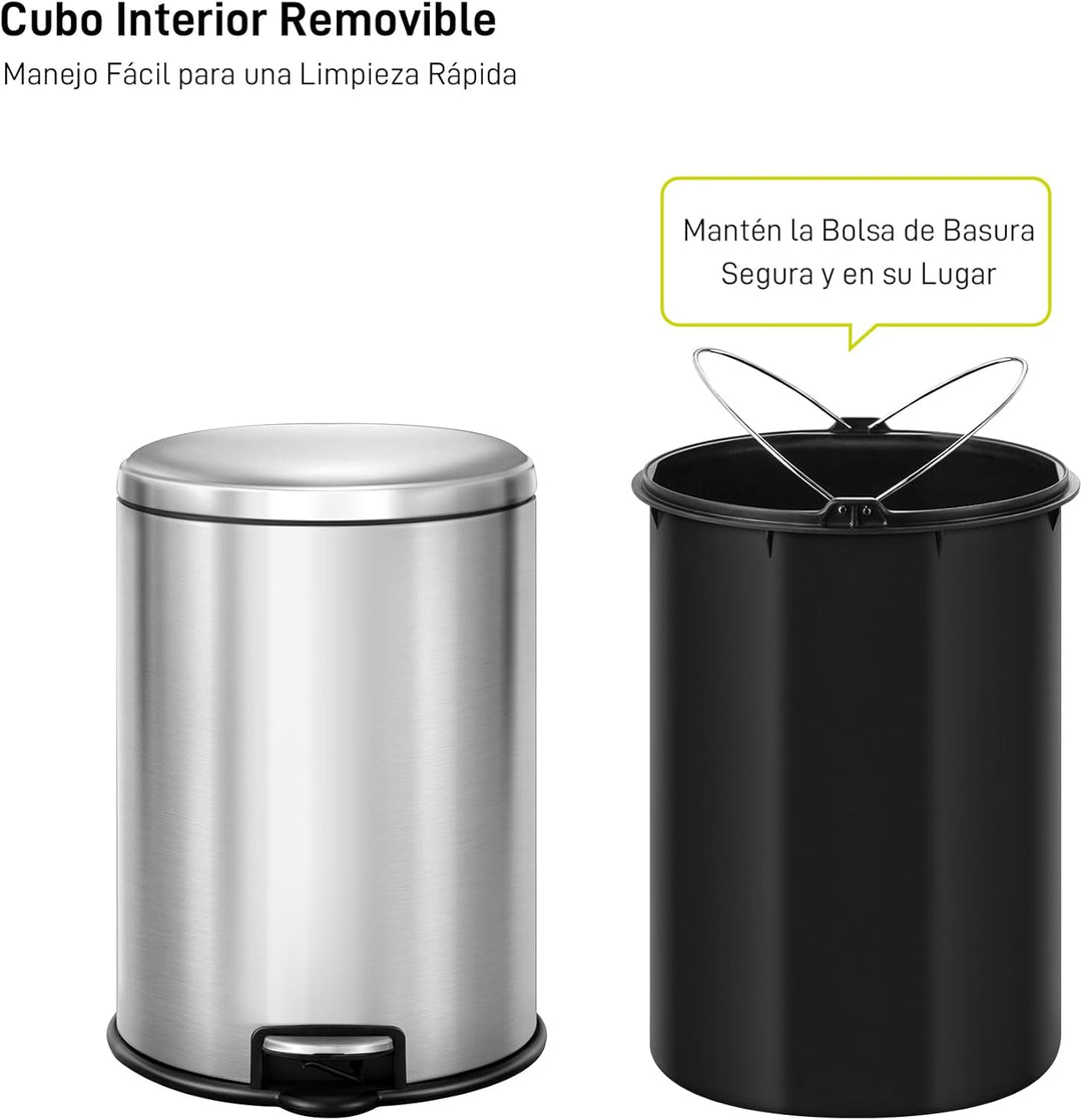 EKO Mülleimer für Badezimmer, Küche, 5 l, Edelstahl, Anti-Fingerabdruck, kompakter Mülleimer mit Ped