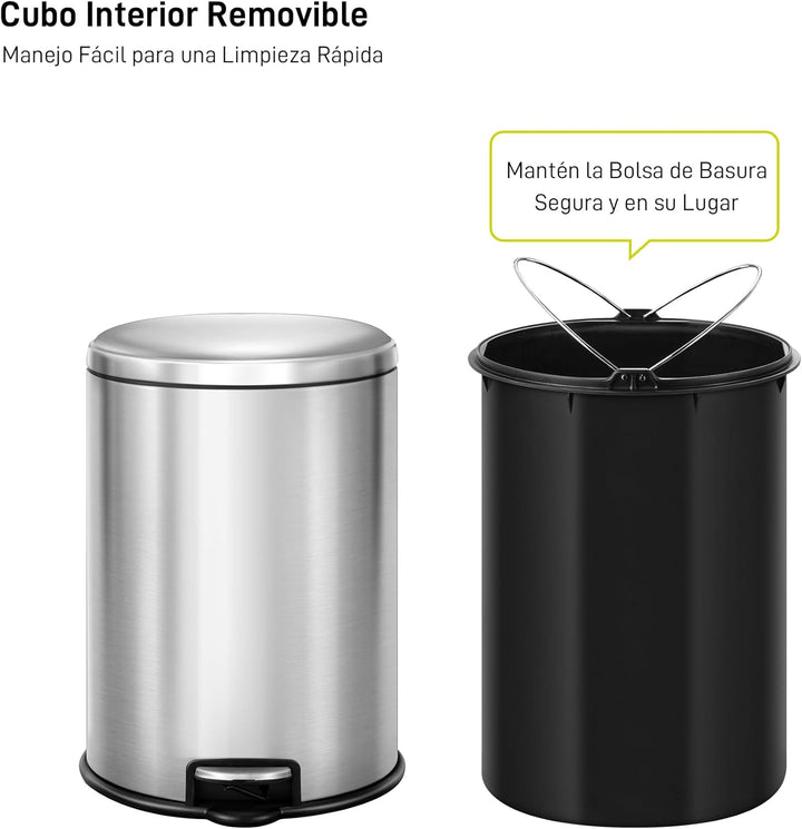 EKO Mülleimer für Badezimmer, Küche, 5 l, Edelstahl, Anti-Fingerabdruck, kompakter Mülleimer mit Ped