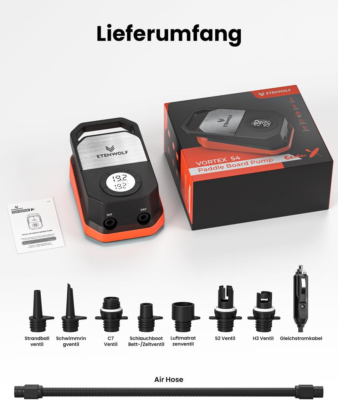 ETENWOLF S4 Elektrische SUP Pumpe, 1,4 bar Hochdruck 12V DC Luftpumpe | mit Auto-Stopp &amp; Deflation-4