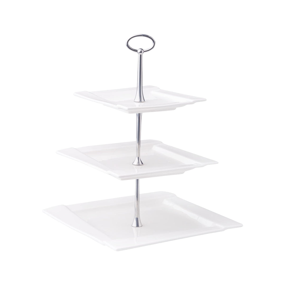 AMBITION Etagere Porzellan 3 stöckig Kubiko 25 x 25 cm quadratischer Tortenständer für Obst Törtchen