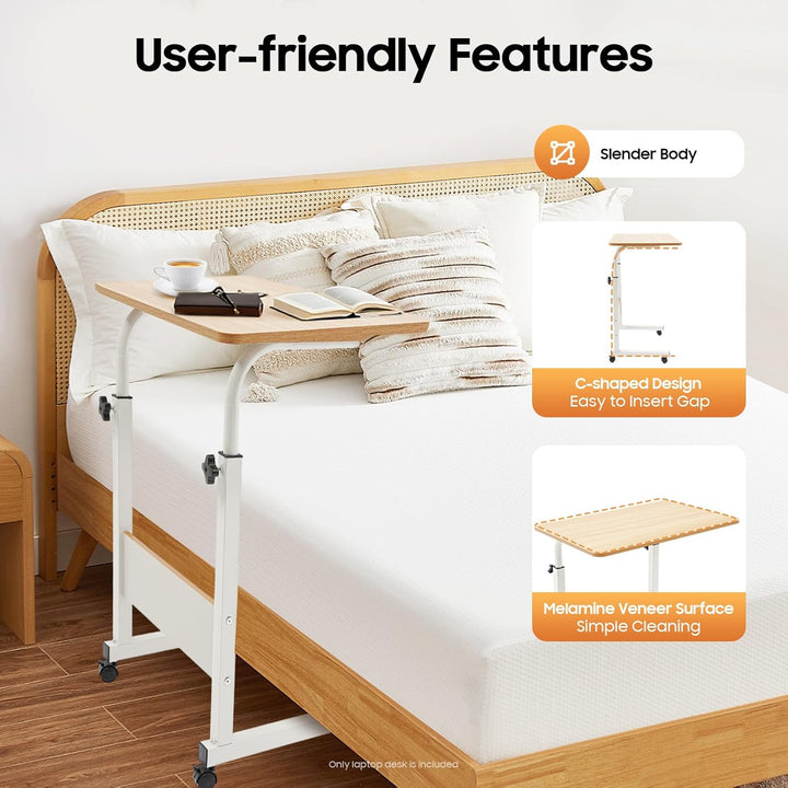 SHZICMY Beistelltisch, C-Form Sofatisch mit Rollen 70-90cm Höhenverstellbar mobiler Kaffeetisch Lapt