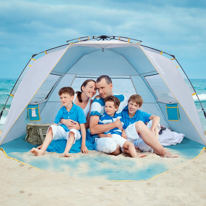 Wolfwise Strandmuschel mit Schnellaufbau für 6-7 Personen – UV-Schutz 50+, Wasserabweisend, Privater