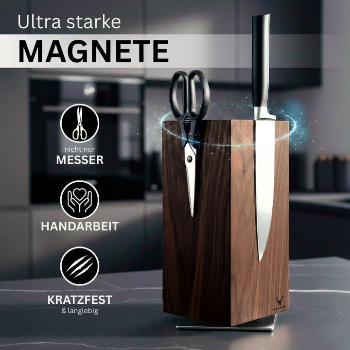 Messerblock ohne Messer magnetisch [Premium] | 360° drehbar | 5,2 kg extra schwer | Rutschfeste Edel