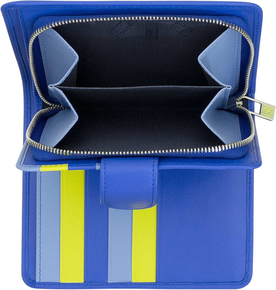 DUDU Damen Portemonnaie aus weichem buntes Leder, RFID-Block, Reissverschluss und Kreditkartenhalter