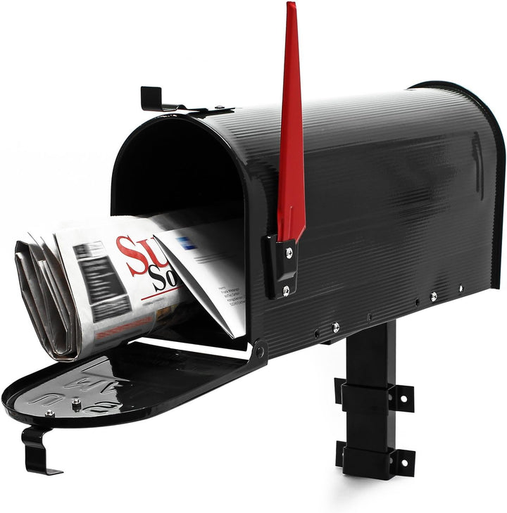 Wiltec Set US Mailbox schwarz 180 x 220 x 480 mm, amerikanischer Briefkasten mit Fahne, Standbriefka
