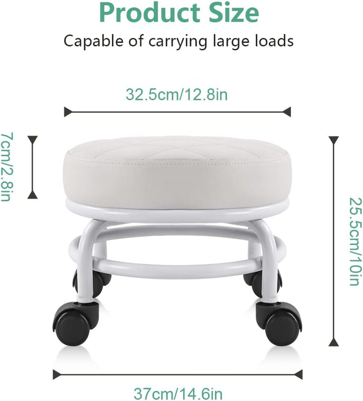 FURWOO Rollsitz PU-Leder Niedriger runder Rollhocker Bodenhocker mit Universal-Rollen für Home Fitne