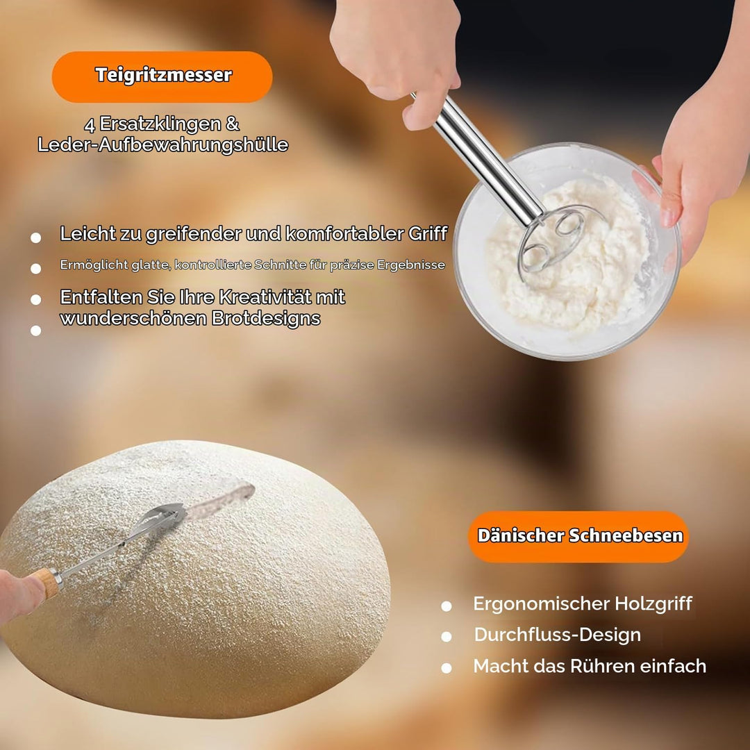 CTDMJ Gärkörbchen 10 Zoll, 7-teilig Sauerteig Brot Gärkorb Set, Sauerteig Starter Set Glas 700ml, 10