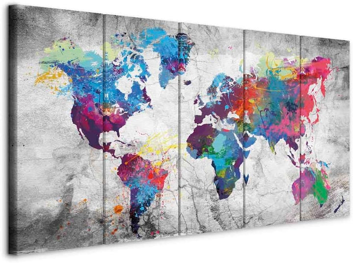 murando - Bilder Weltkarte 200x80 cm Vlies Leinwandbild 5 Teilig Kunstdruck modern Wandbilder XXL Wa