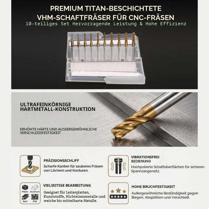 10 pcs Schaftfräser Titan Beschichtete Fräserset Hartmetall CNC Fräser Gravur Bits Carving Drill Wer