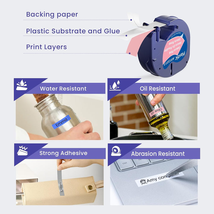Markurlife Etikettenband Kompatibel mit DYMO Letratag Etikettenband Plastik 12mm x 4m Kompatibel mit