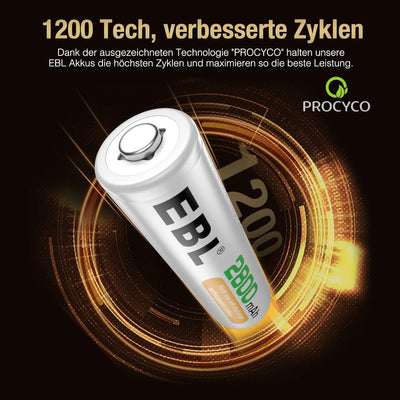 EBL Akku AA Mignon 2800mAh 16 Stück - wiederaufladbare Batterien AA, hohe Ladezyklen, geringe Selbst