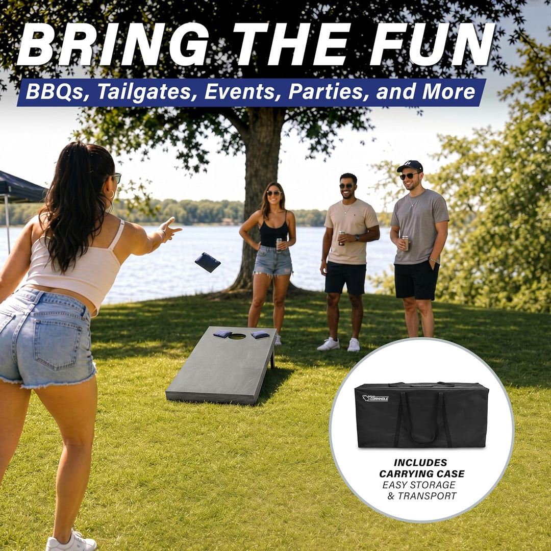 GoSports Cornhole-Set aus Holz, graue Oberfläche, inklusive Tragetasche