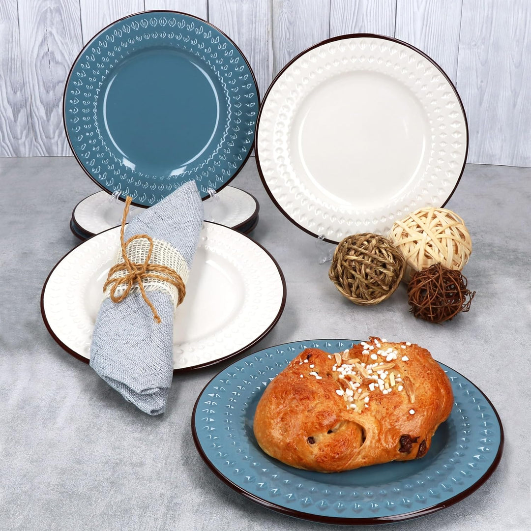 MamboCat Rome blau &amp; weiss 6er Set Kuchenteller I Ø 20,5cm I Steingut-Frühstücksteller mit Rauten-Re