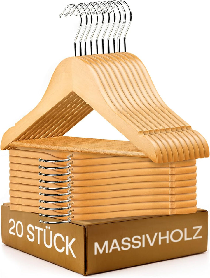 Kinderkleiderbügel FSC® Holz 20er Set - Robustes Natur Buchenholz - Perfekte Ordnung für Kinderkleid