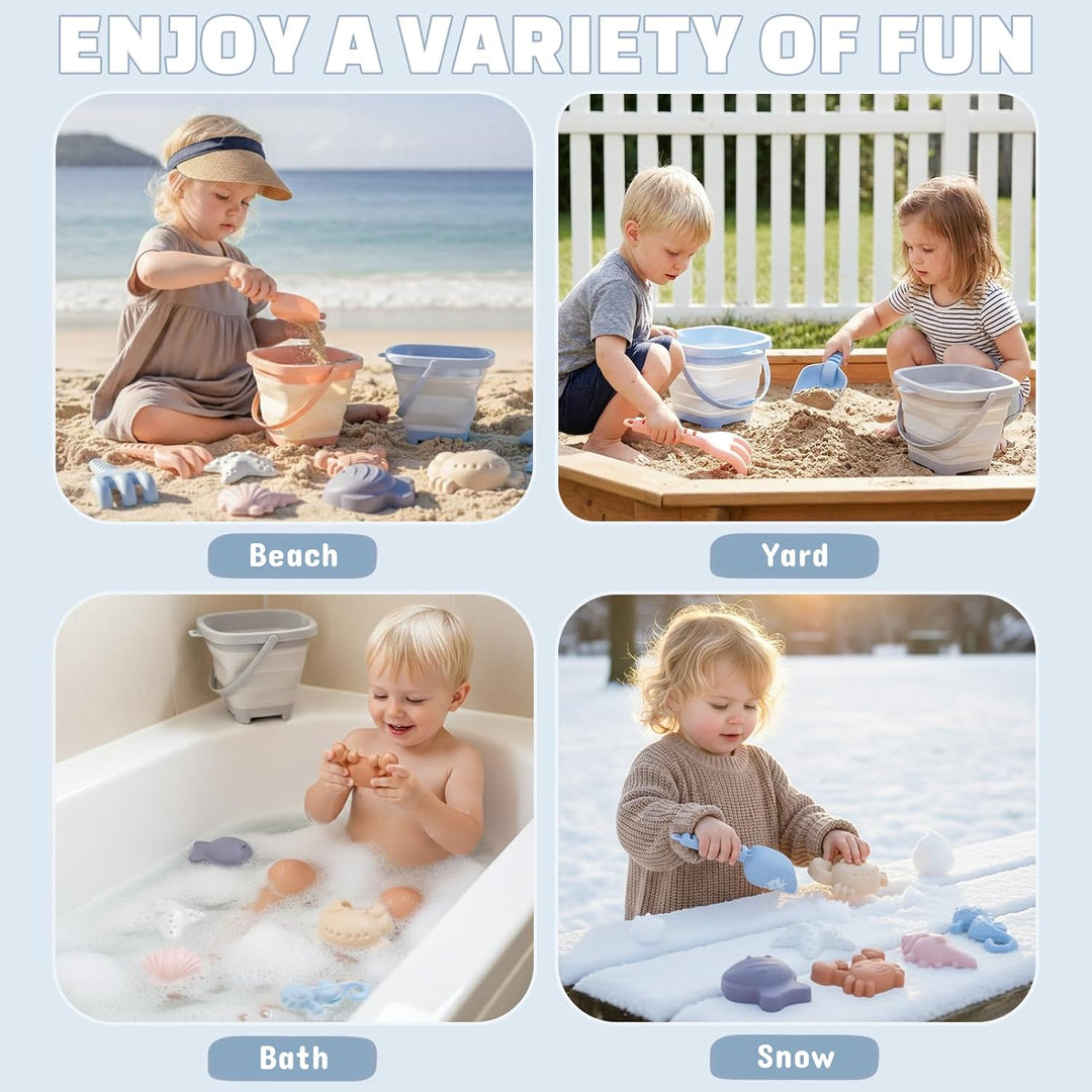 Dreamon Sandspielzeug Strandspielzeug Kinder, 18 PCS Reise Sandspielzeug mit Faltbarer Eimer, Sandka