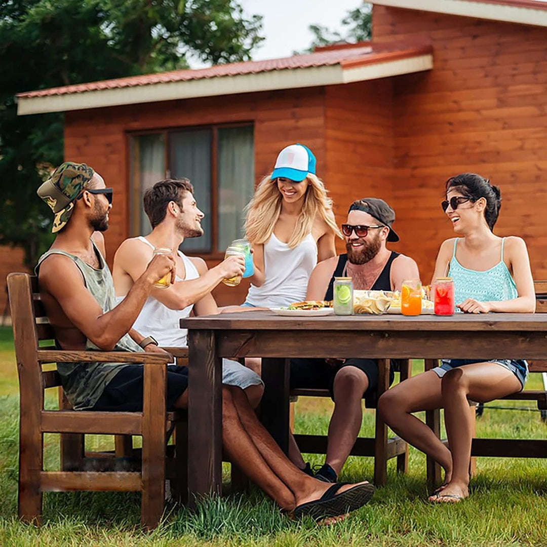 FINEW Gläser mit Deckel und Strohhalm 4 Stück, 16oz/450ml Eiskaffee Gläser, Cocktailgläser, Iced Cof