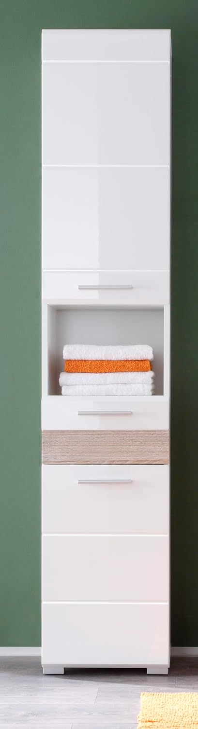 trendteam smart living - Hochschrank Schrank - Badezimmer - Mezzo - Aufbaumass (BxHxT) 37 x 182 x 31