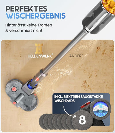 HELDENWERK Wischaufsatz für Dyson elektrisch für V7/V8/V10/V11/V15 Staubsauger I Wischmopp Aufsatz m