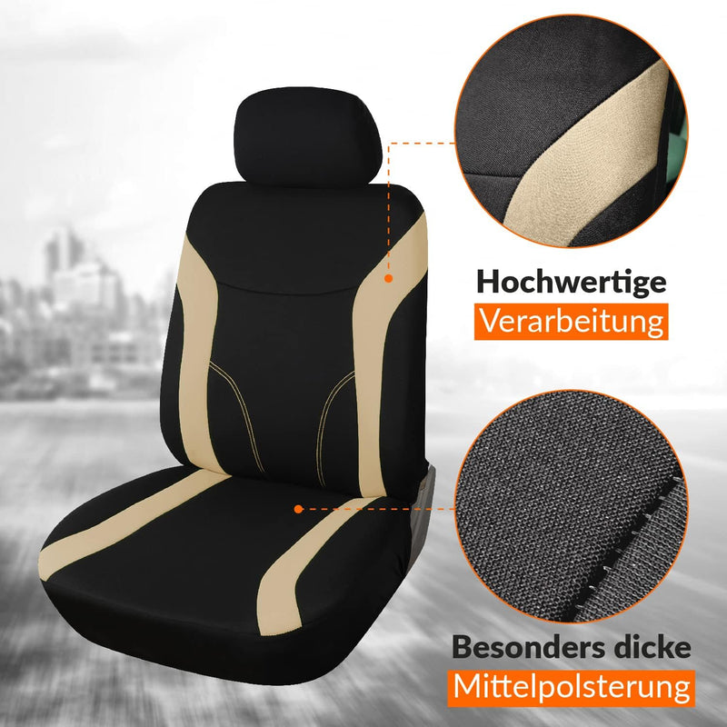 Upgrade4cars Auto-Sitzbezüge Vordersitze Beige Schwarz | Auto-Sitzschoner Set Universal für Fahrersi