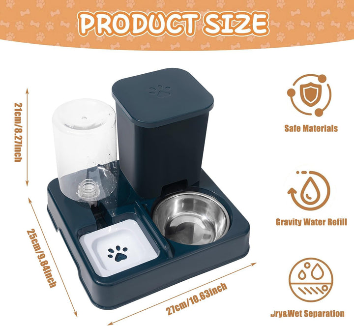 2-in-1 Automatischer Futter und Wasserspender für Haustiere, Abnehmbarer Futterstation, Katzenfutter