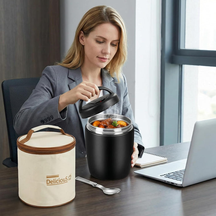Thermobehälter für Essen 1200ml Warmhaltebehälter Essen to go mit Tasche & Löffel Thermo Speisebehäl