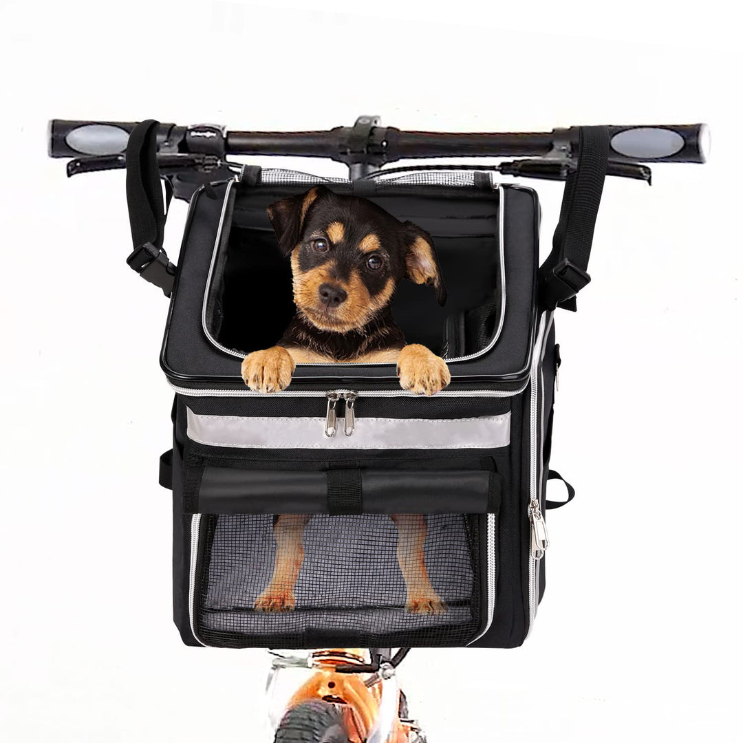 Haustier Fahrradtasche für Hunde Katzen, Haustier Rucksäke mit Vorne Atmungsaktiv Netzfenster, Faltb