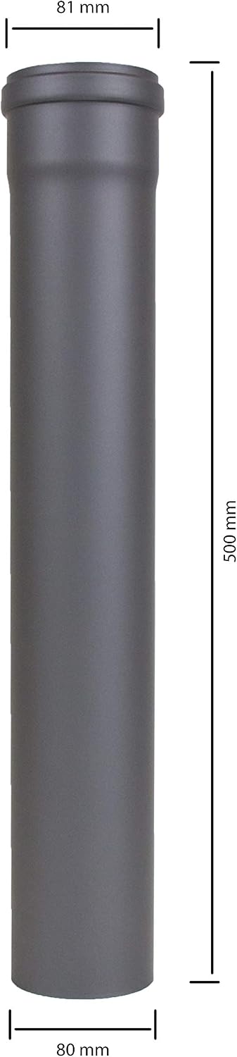 LANZZAS Pelletrohr 500 mm Verlängerung - im Durchmesser 80 mm - Farbe: gussgrau - inklusive Silikon-