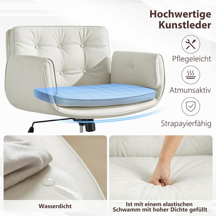 Bürostuhl Ergonomisch mit 5-Stufig Verstellbare Armlehnen, Schreibtischstuhl mit Breitem Sitzkissen,
