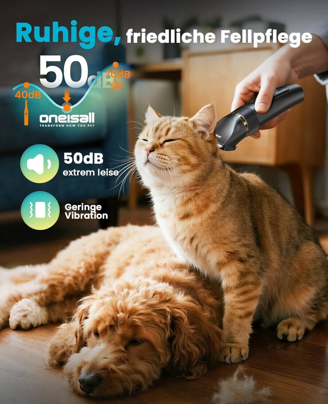 oneisall Leise Hundeschermaschine Upgrade Pro, Profi Schermaschine Hund Katze 2000mAh Wiederaufladba