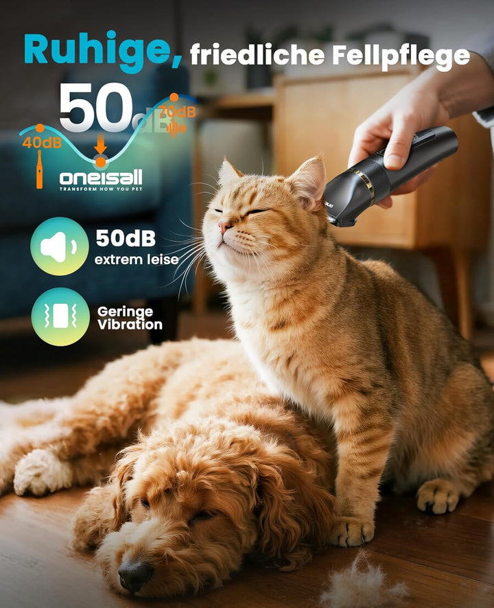 oneisall Leise Hundeschermaschine Upgrade Pro, Profi Schermaschine Hund Katze 2000mAh Wiederaufladba
