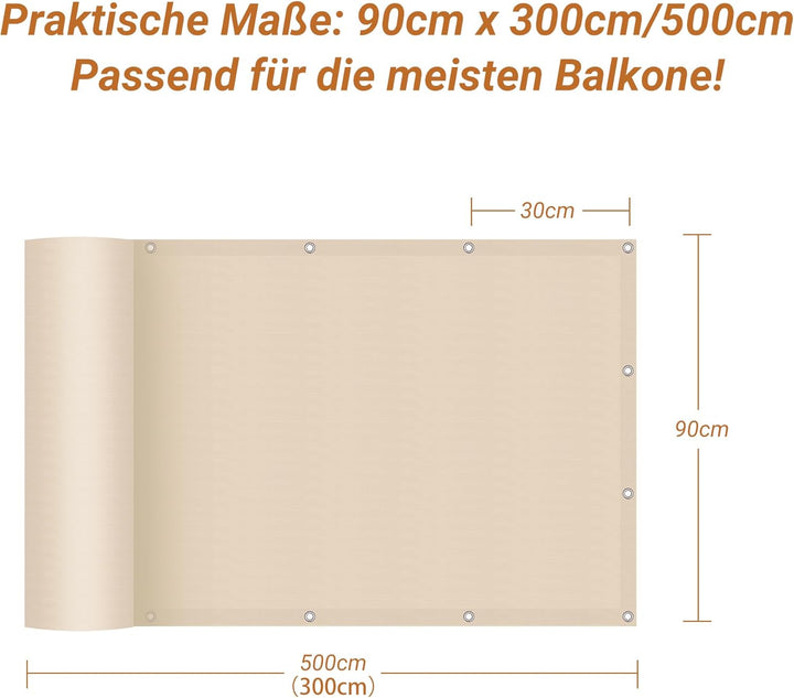 interGo Balkon Sichtschutz Balkonverkleidung Balkonumspannungen UV-Schutz, 90x500cm HDPE Balkonsicht