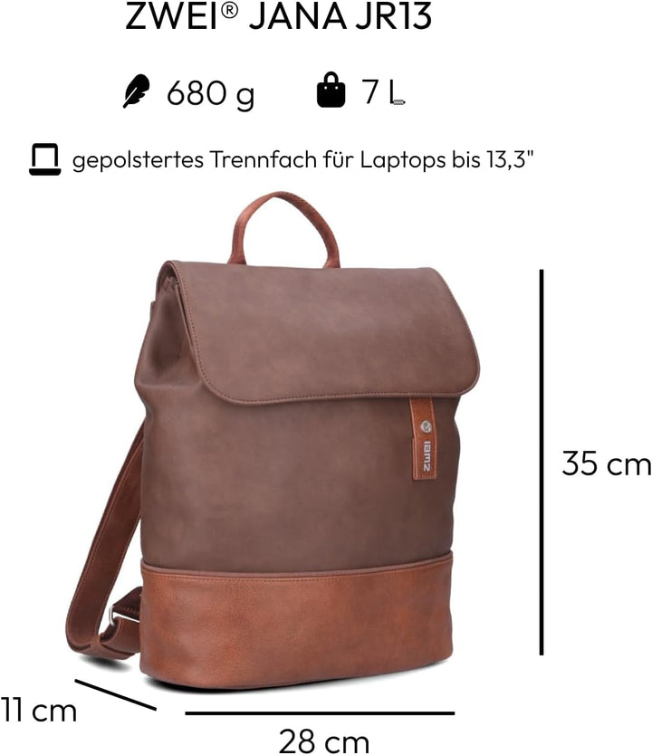 Zwei JANA Rucksack JR13 cognac, Cognac