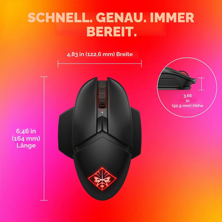 OMEN Photon Gaming Maus (kabellos, Qi Charging, bis zu 16.000 dpi, 11 programmierbare Tasten, RGB-Be