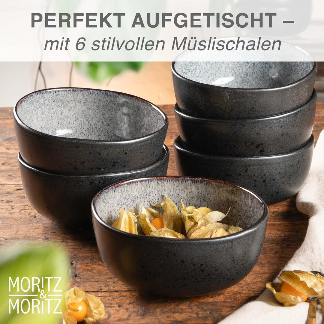 Moritz & Moritz ORGANIC Müslischalen Set 6-teilig Grau, Steingut Bowls im modernen Design, ca. 500 m