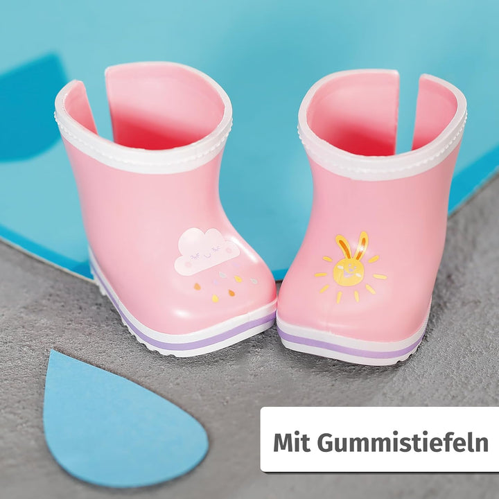 BABY born Deluxe Regen-Oufit mit Regenmantel, Regenhose und Gummistiefeln für 43 cm Puppen, 836460 Z
