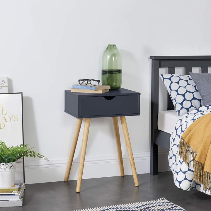 [en.casa] Beistelltisch 'Sörby' mit Schublade Dunkelgrau Retro 60x40x30 cm Kommode Nachttisch Schubl