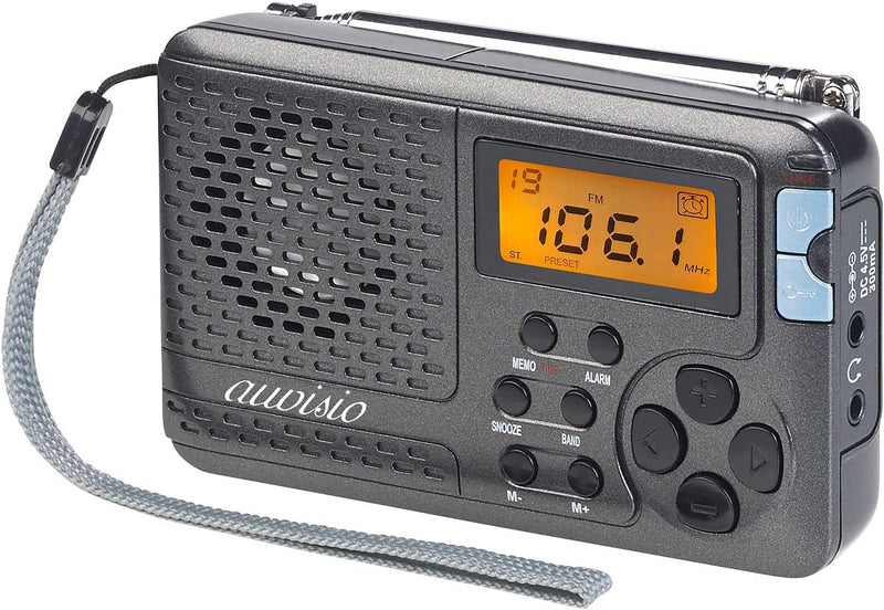 auvisio Taschenradio: 12-Band-Weltempfänger FM/MW/KW, mit Wecker & Sleeptimer (Taschenradios, Mini R