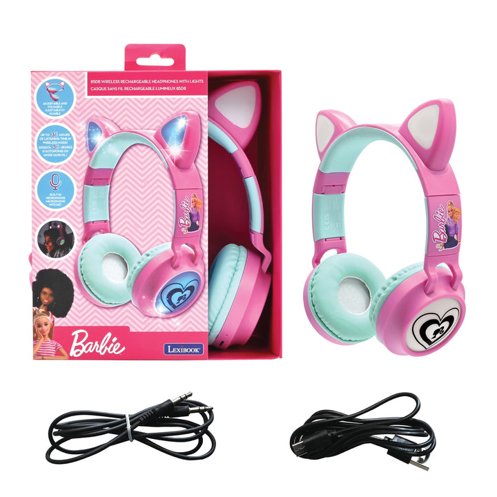Lexibook - Mattel Barbie - 2-in-1 kabellose, wiederaufladbare Kopfhörer mit Lichtern, Stereoklang, B