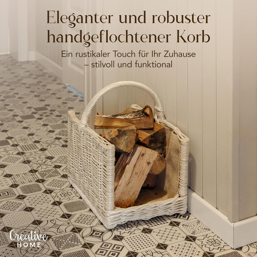 Creative Home Gross Kaminkorb Weiss Holzkorb Kaminholzkorb Rattan | 45 x 30 x 47 cm | Aufbewahrung R