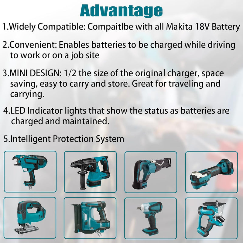 Auto Mini-Ladegerät Passt für Makita 18V Akku, 2A Ersatz DC18RC DC18RD Car Aufladen für BL1850 BL186