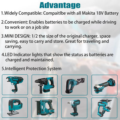 Auto Ladegerät für Makita 18V Akku mit LED Anzeige, Autoladegerät Kompatibel mit Makita 18V Li-Ionen