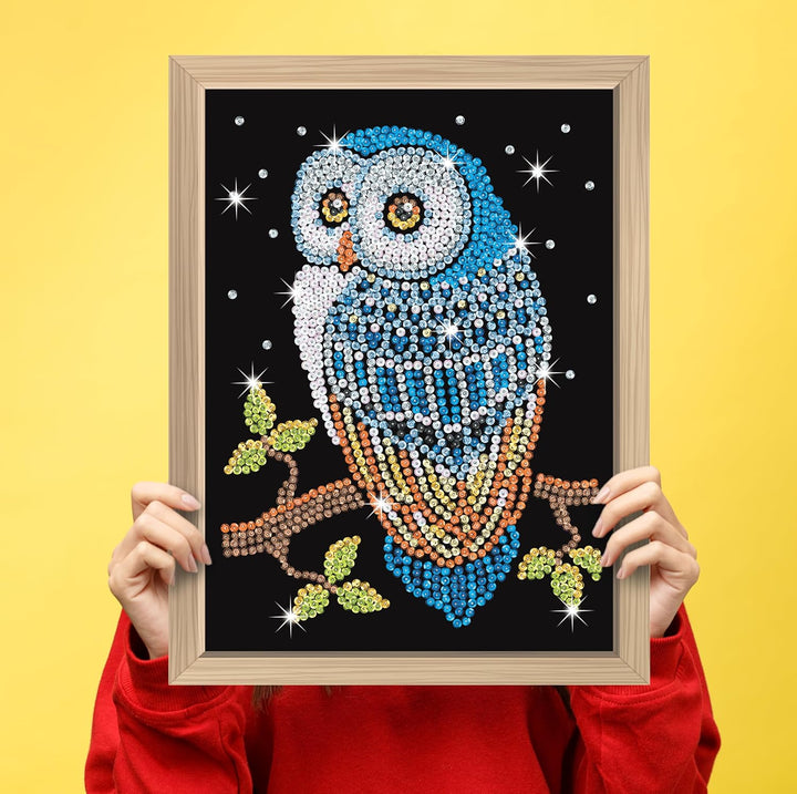 Kitfix - Sequin Art Nachteule mit Holzrahmen - 27 x 36cm - Sequin Art Blue Premium - Paillettenbild