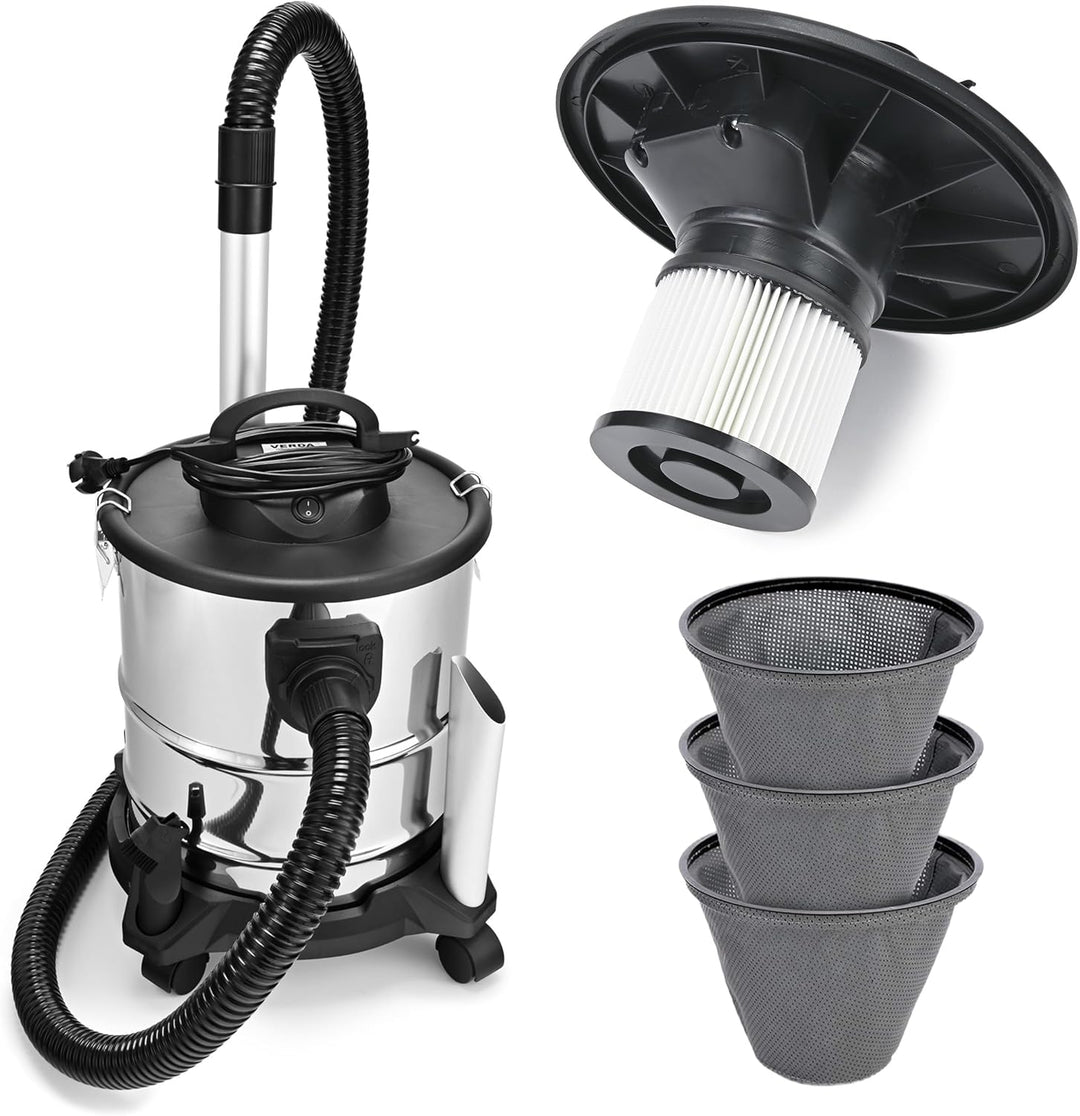 Aschesauger 20L 1650W Kaminsauger Staubsauger (Kabellänge ca. 4m) Inkl. HEPA Filter + Blasfunktion +