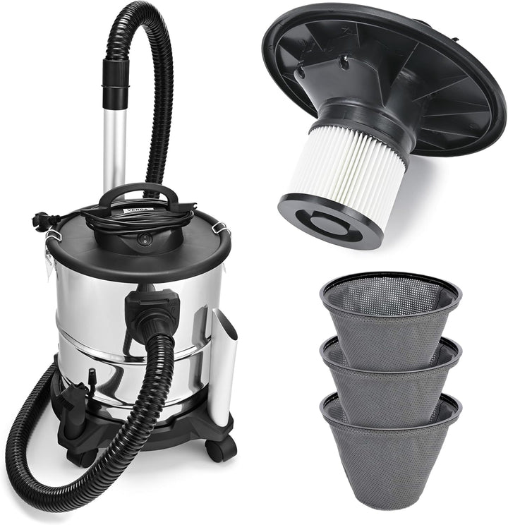 Aschesauger 20L 1650W Kaminsauger Staubsauger (Kabellänge ca. 4m) Inkl. HEPA Filter + Blasfunktion +